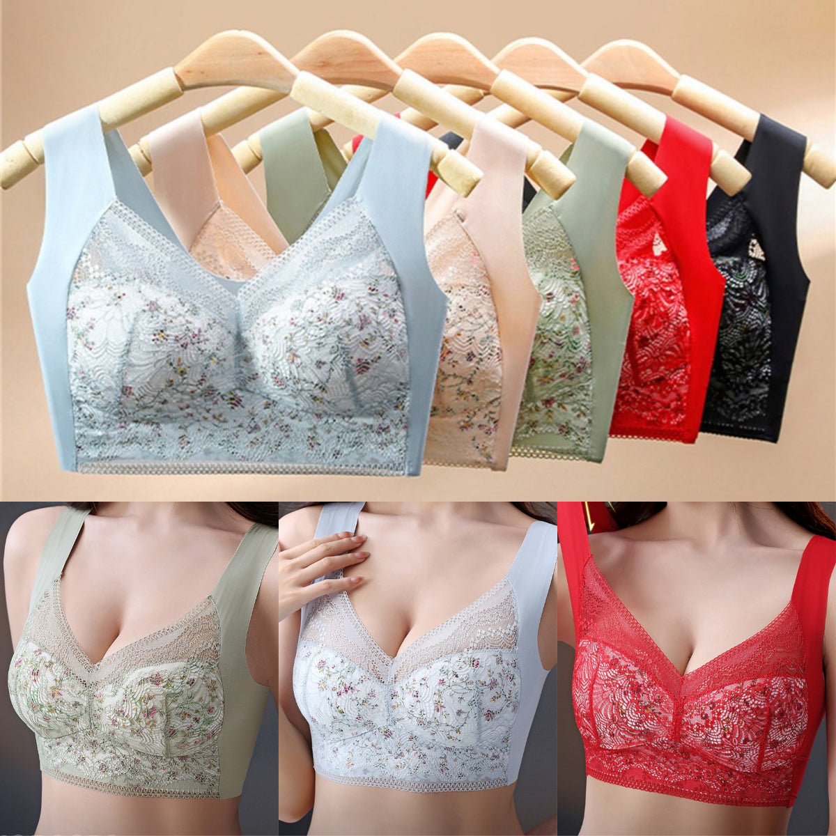 🔥🔥【Cumpărați 3, primiți 3 gratuit】【6 buc】💕🎁【40kg-100kg】Sutien de mărime mare din mătase de gheață fără cusături, respirabil și reglabil