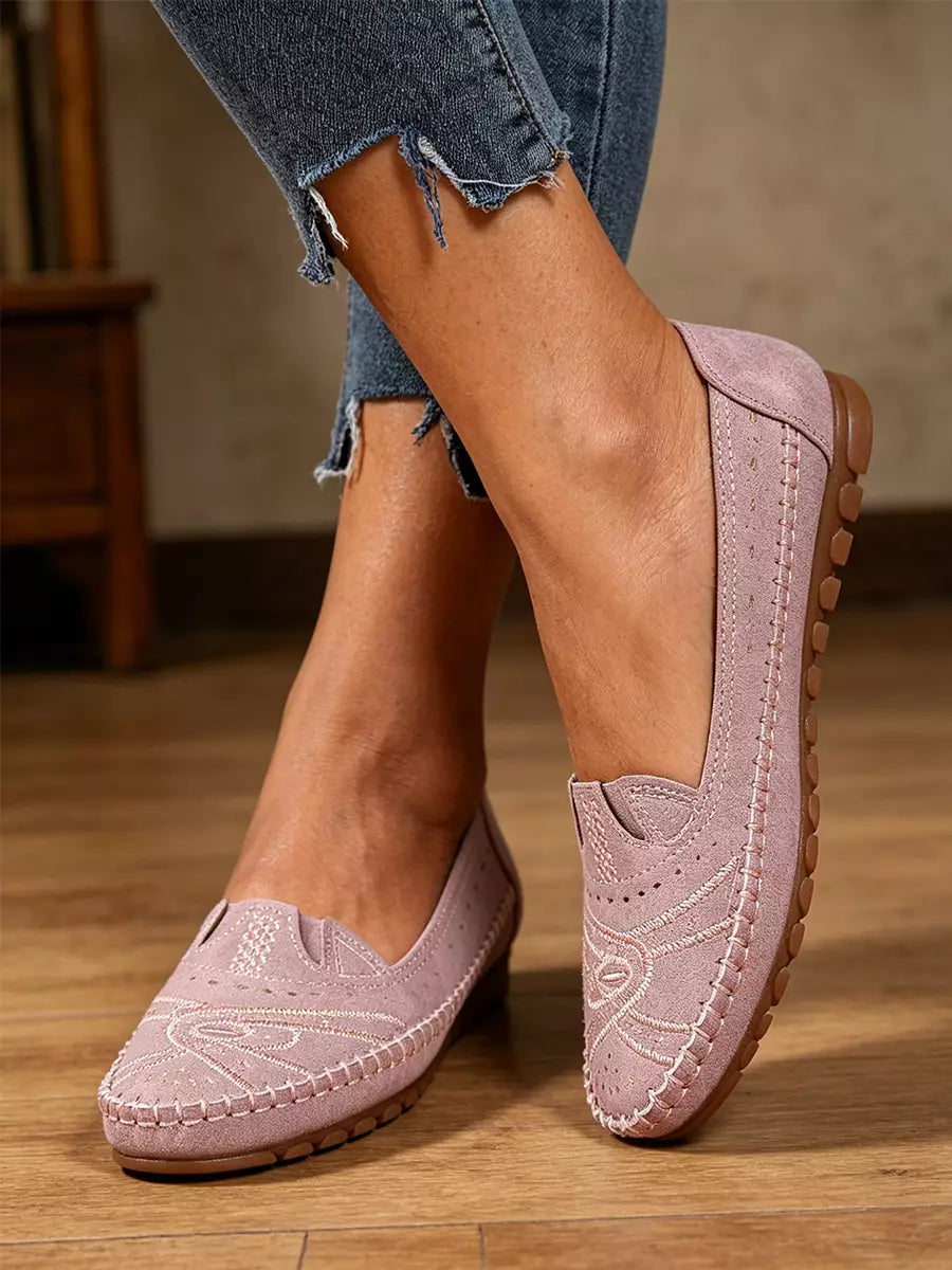【36-43】Balerini casual perforați stil retro｜Talpă moale, confort zilnic｜Slip-on, mărimi mari