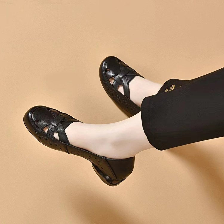 🔥【50%OFF】💞【35-40】 2026 Sandale de damă noi, cu vârf rotund, din piele naturală, cu toc mic