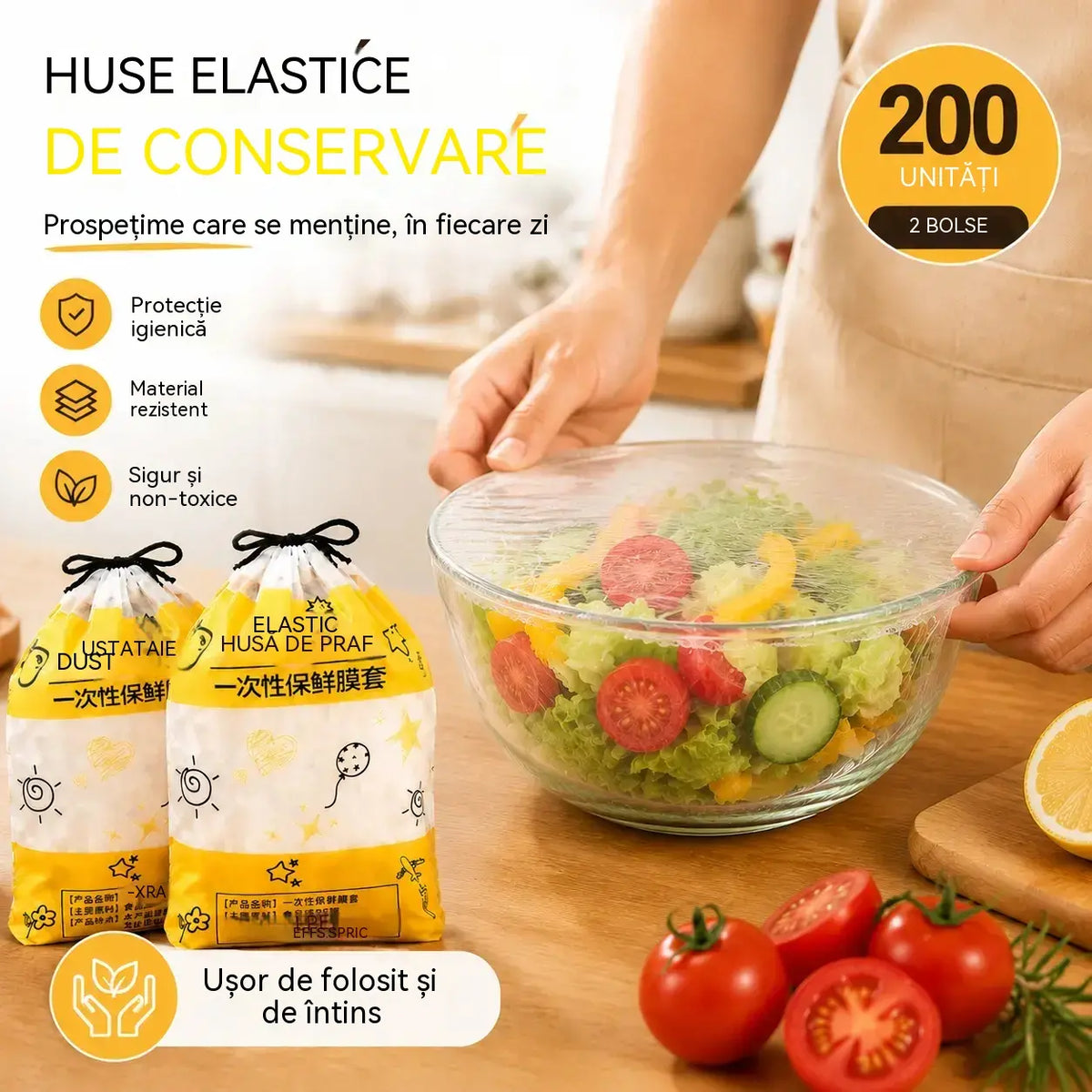 🔥【2 pungi, 200 bucăți】Capac de unică folosință pentru prospețime, de calitate alimentară