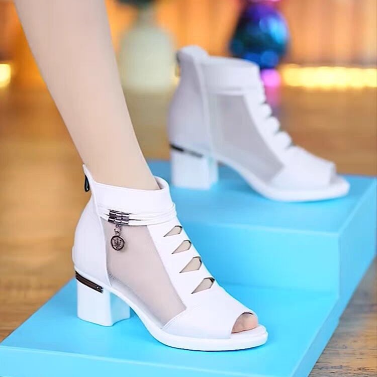 🤩👠【35～41】2026 Sandale noi, elegante și confortabile, din plasă, gură de pește, cu toc gros