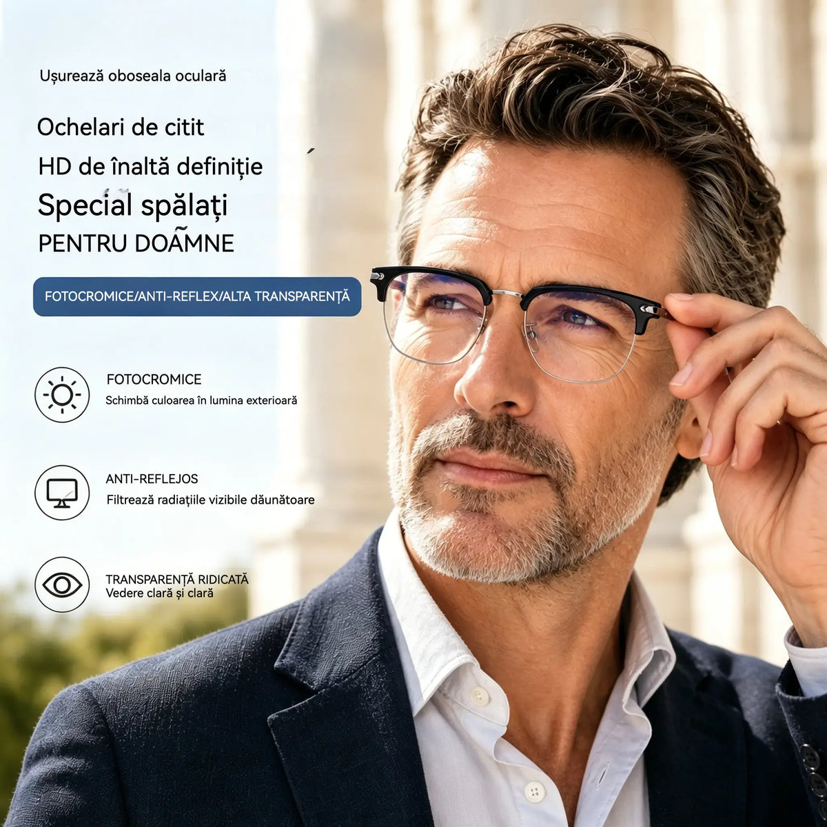 Ochelari noi cu ramă parțială pentru presbiopie, potriviți pentru persoanele de vârstă mijlocie și în vârstă, cu funcții de mărire, multifocali, sensibili la lumină, care își schimbă culoarea și blochează lumina albastră