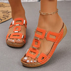 👡【Confortabile, fără oboseală la mers】Sandale retro cu platformă și toc tip wedge (ortopedic)