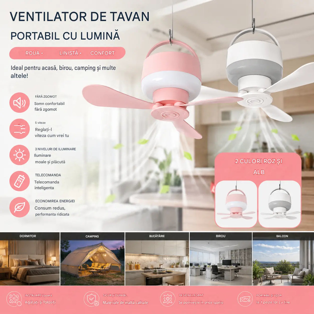 ⏰ Ofertă limitată: ventilator de tavan reîncărcabil cu LED! 🌬️✨