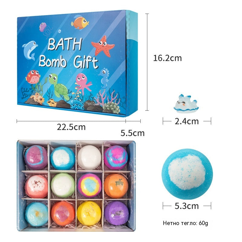 Set de 12 bile de sare de baie pentru copii, în formă de animale marine (60g fiecare)