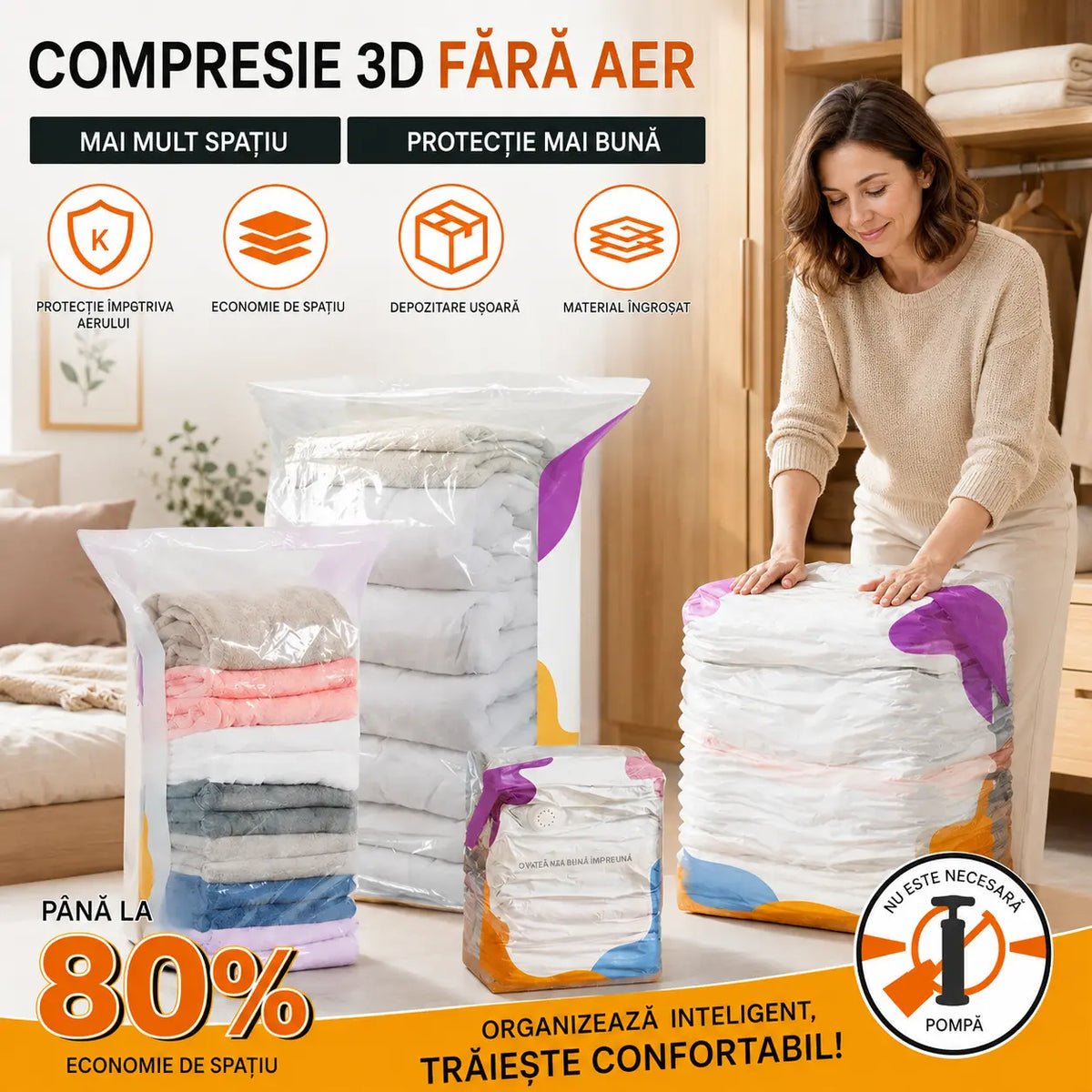 ⏳ Ofertă limitată 🔥 Pungi de vidare fără pompă, pungi de depozitare rezistente la praf