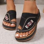 Papuci cu Platformă Ortopedică și Broderie Elegancă – Sprijin și Confort pentru Picioare Fericite!