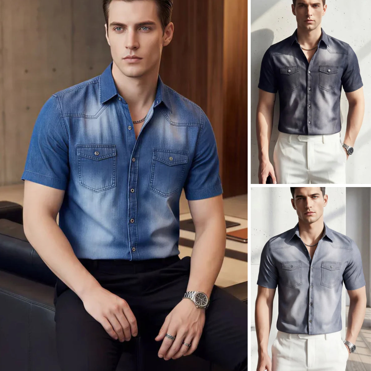Noua cămașă bărbătească din denim slim fit 2026, cu finisaj premium spălat și distressed!