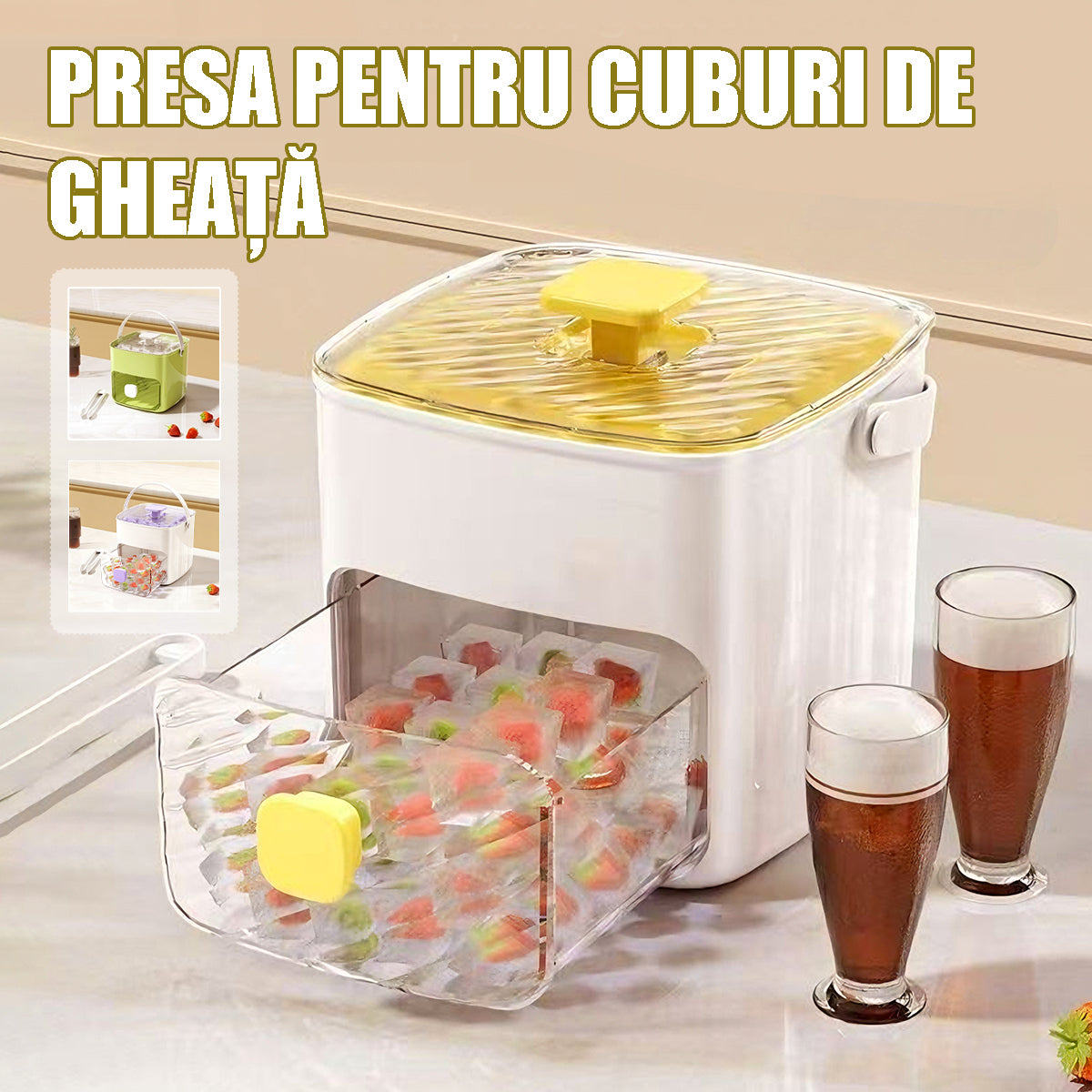 【Include Clește Gratuit】Set Caserolă de Gheață cu Apăsare 48 Cuburi: Eliberare Rapidă într-o Secundă, Capacitate Dublă, Material Alimentar