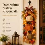 Decorațiune Suspendată Rustică cu Dovleci și Lumini LED – Ornament de Toamnă pentru Ușă, Perete sau Grădină 🎃🍂