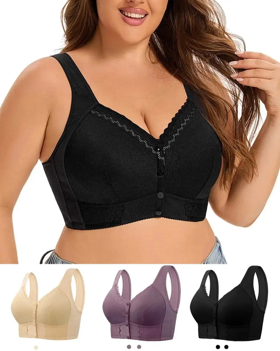 （3buc）💕🎁【45kg-155kg】Sutien supradimensionat, respirabil, din bumbac moale, cu nasturi frontali