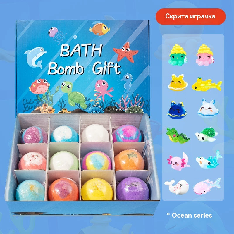 Set de 12 bile de sare de baie pentru copii, în formă de animale marine (60g fiecare)
