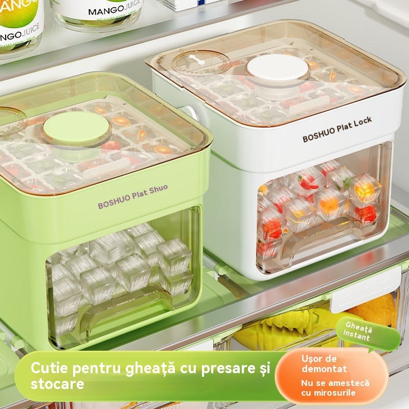 【50 de tăvițe pentru cuburi de gheață】🧊Preparare rapidă a gheții ✨ Aparat de gheață + Cutie de depozitare a gheții + Lingură pentru gheață