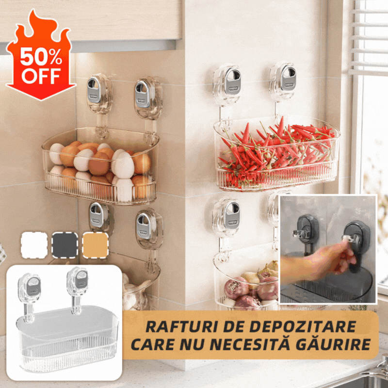 🍽️🧺Suport de depozitare cu ventuză fără perforare, suport de scurgere pentru bucătărie și baie montat pe perete