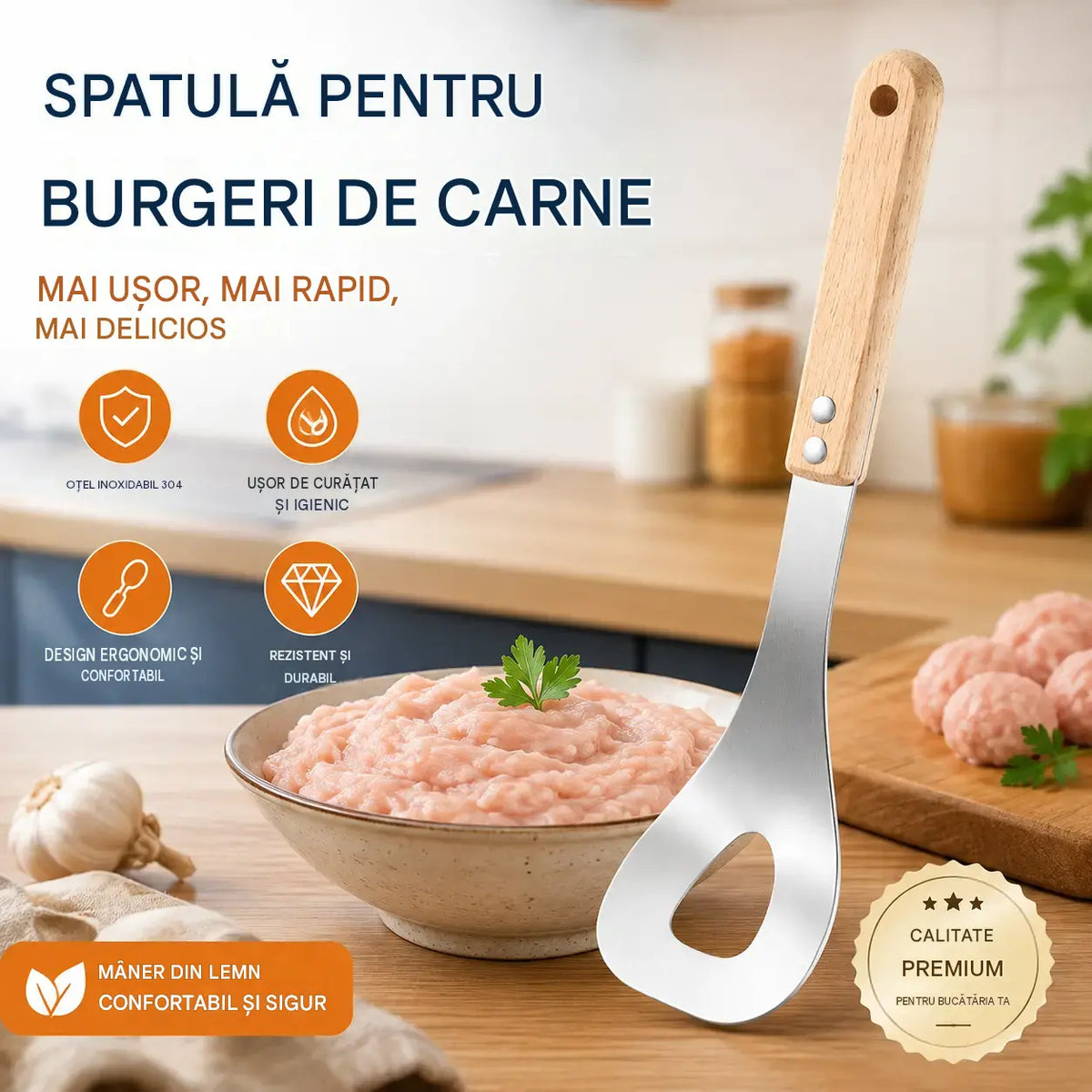 🍖 【Set de 2 piese】 Aparat de făcut chiftele din oțel inoxidabil 304 – ideal pentru prepararea chiftelelor din carne și pește, perfect pentru gătit acasă 🥄
