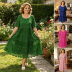 ✨✨【S-5XL】Rochie tricou nouă cu mânecă scurtă, cu gât rotund, din dantelă