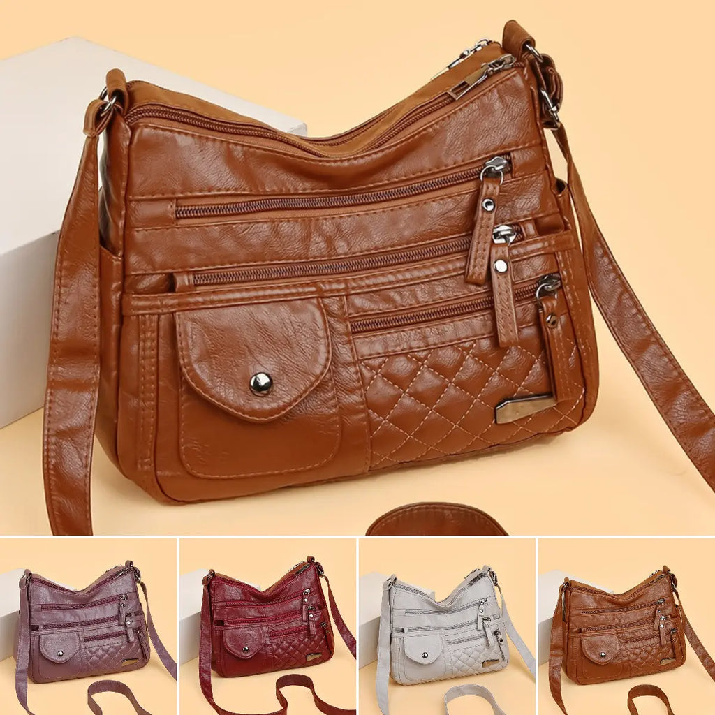 👜【Piele Naturală de Calitate Premium】Geantă Mare de Umăr din Piele Moale cu Compartimente Multiple