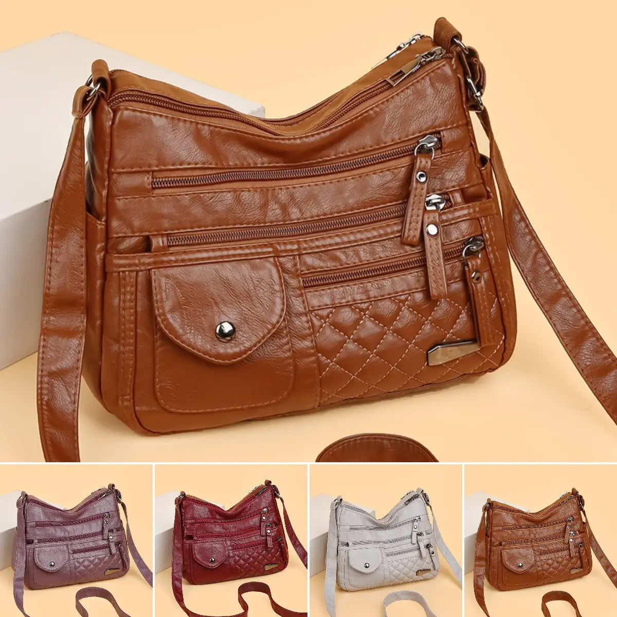👜【Piele Naturală de Calitate Premium】Geantă Mare de Umăr din Piele Moale cu Compartimente Multiple