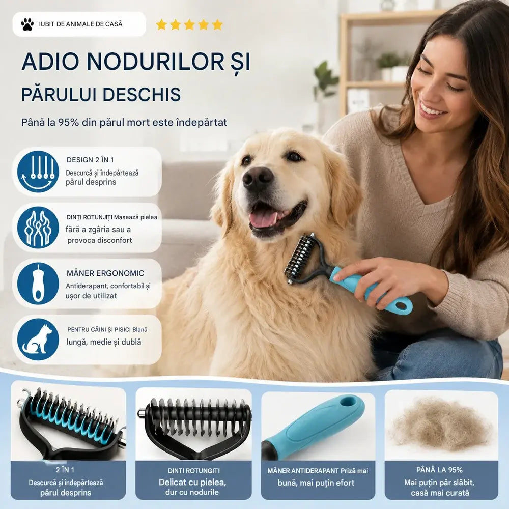 🔥🔥【Cumpără unul, primești unul gratuit】 Perie Profesională pentru Îndepărtarea Părului Mort la Câini și Pisici: Delicată, Eficientă și o Casă Fără Păr! ✨💖