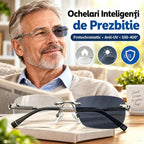 👓 Ochelari inteligenți de citit pentru persoanele de vârstă mijlocie și înaintată — mărire, lentile multifocale, fotochromism și protecție împotriva luminii albastre.