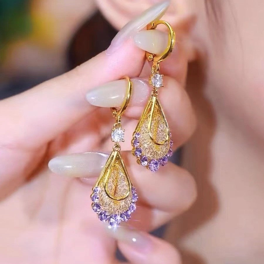 ✨【2 pár】Elegáns arany fülbevaló ragyogó gyémántokkal