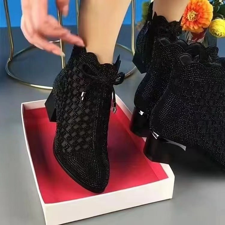👠【35-41】Noi cizme cu călcâi gros de primăvară și toamnă diamant strălucitor gol