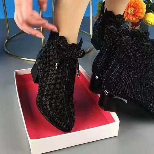 👠【35-41】Noi cizme cu călcâi gros de primăvară și toamnă diamant strălucitor gol