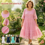 ✨✨【S-5XL】Rochie tricou nouă cu mânecă scurtă, cu gât rotund, din dantelă