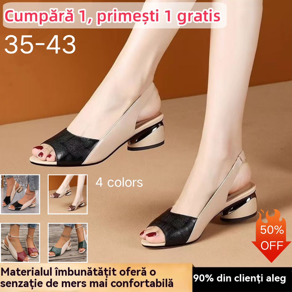 🥿【Cumpără 1, primești 1 gratuit】【35-43】Sandale romane de vară noi, cu vârful deschis și toc gros