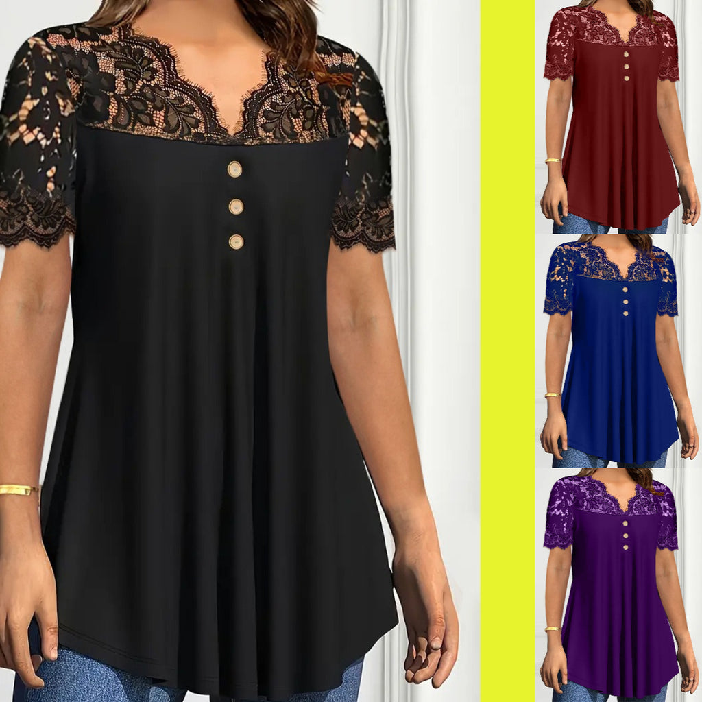 🔥【S-2XL】💖🎁Új V-nyakú rövid ujjú csipke felső 2026 tavasz/nyárra
