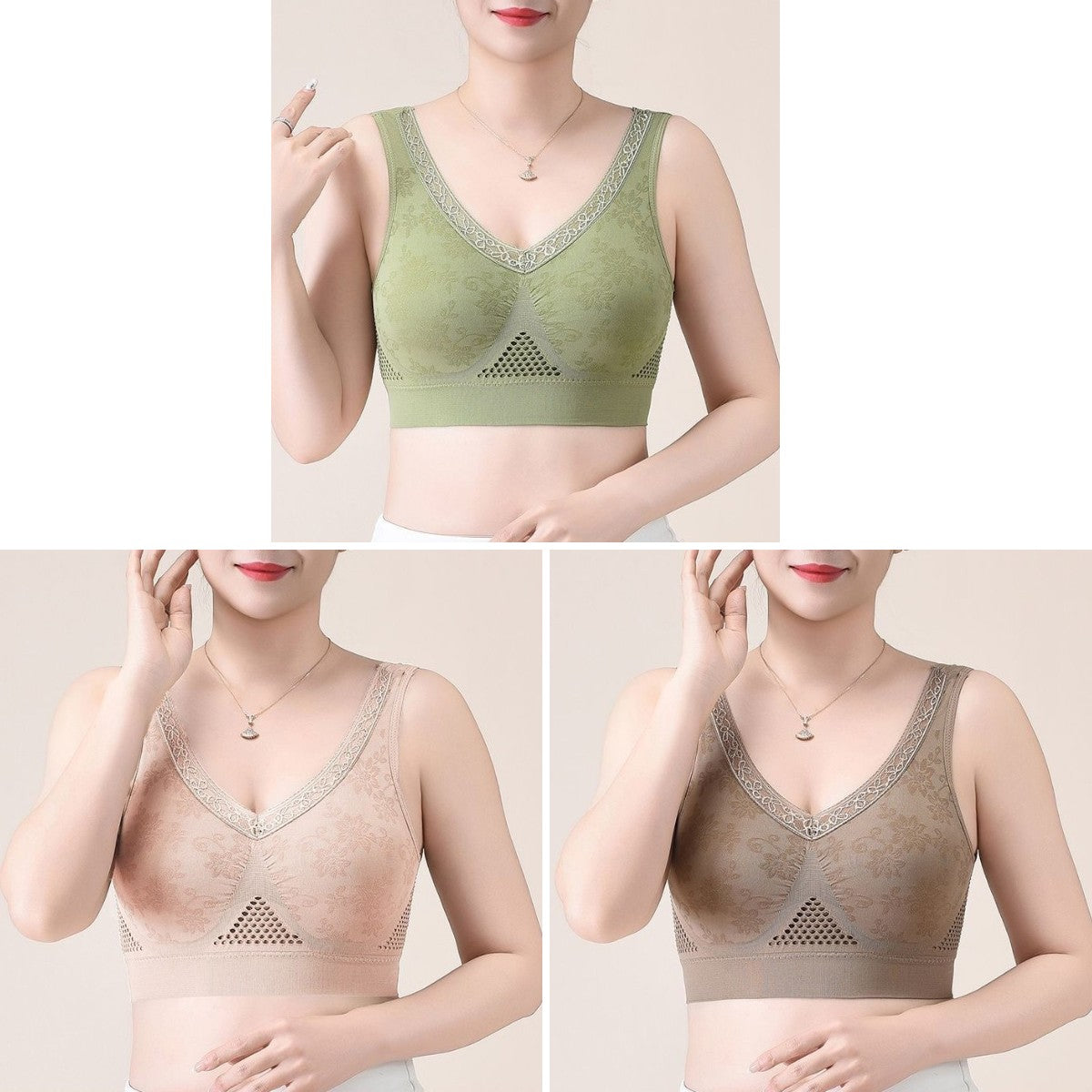 😍【Pachet de 3】Sutien respirabil și confortabil dintr-o singură piesă pentru vârste mijlocii și vârstnici❤️【40-90KG】