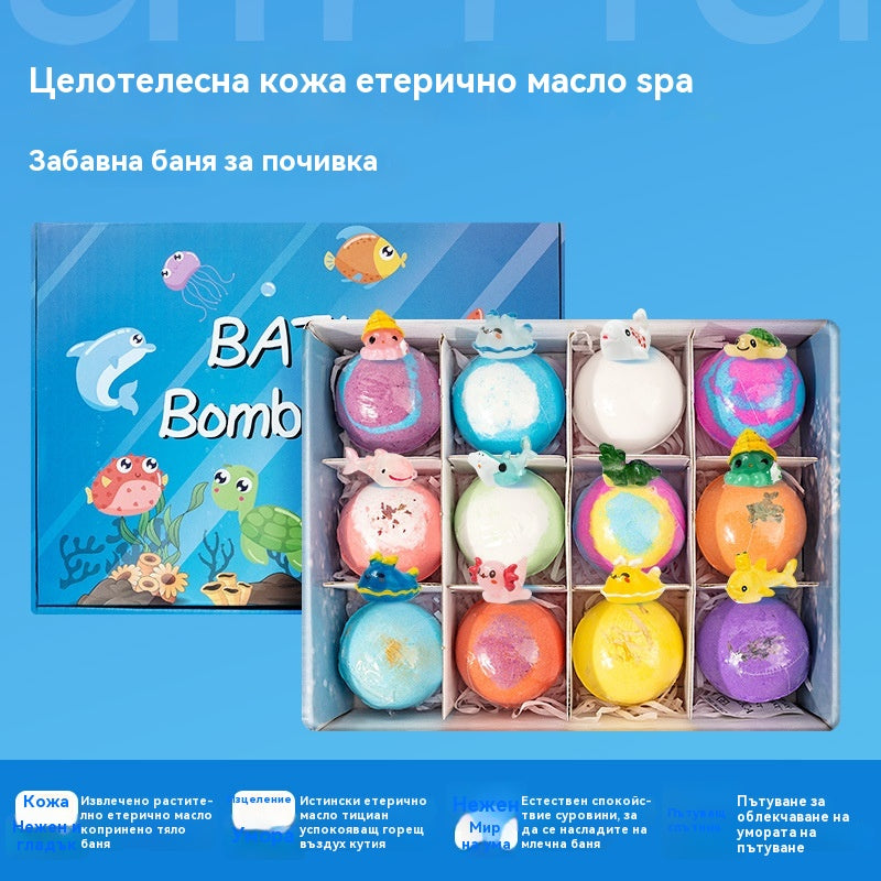 Set de 12 bile de sare de baie pentru copii, în formă de animale marine (60g fiecare)